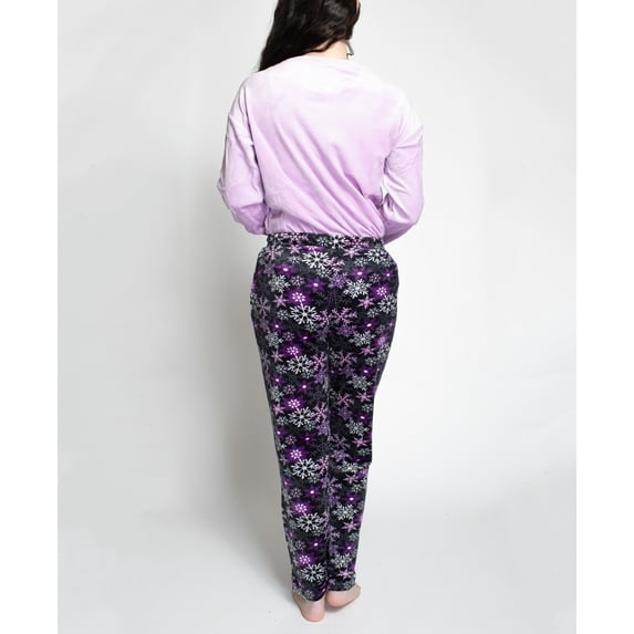 Muk Luks Women's Silky Velour Pajama Set, Purple /Purple Snowflake, T/5X