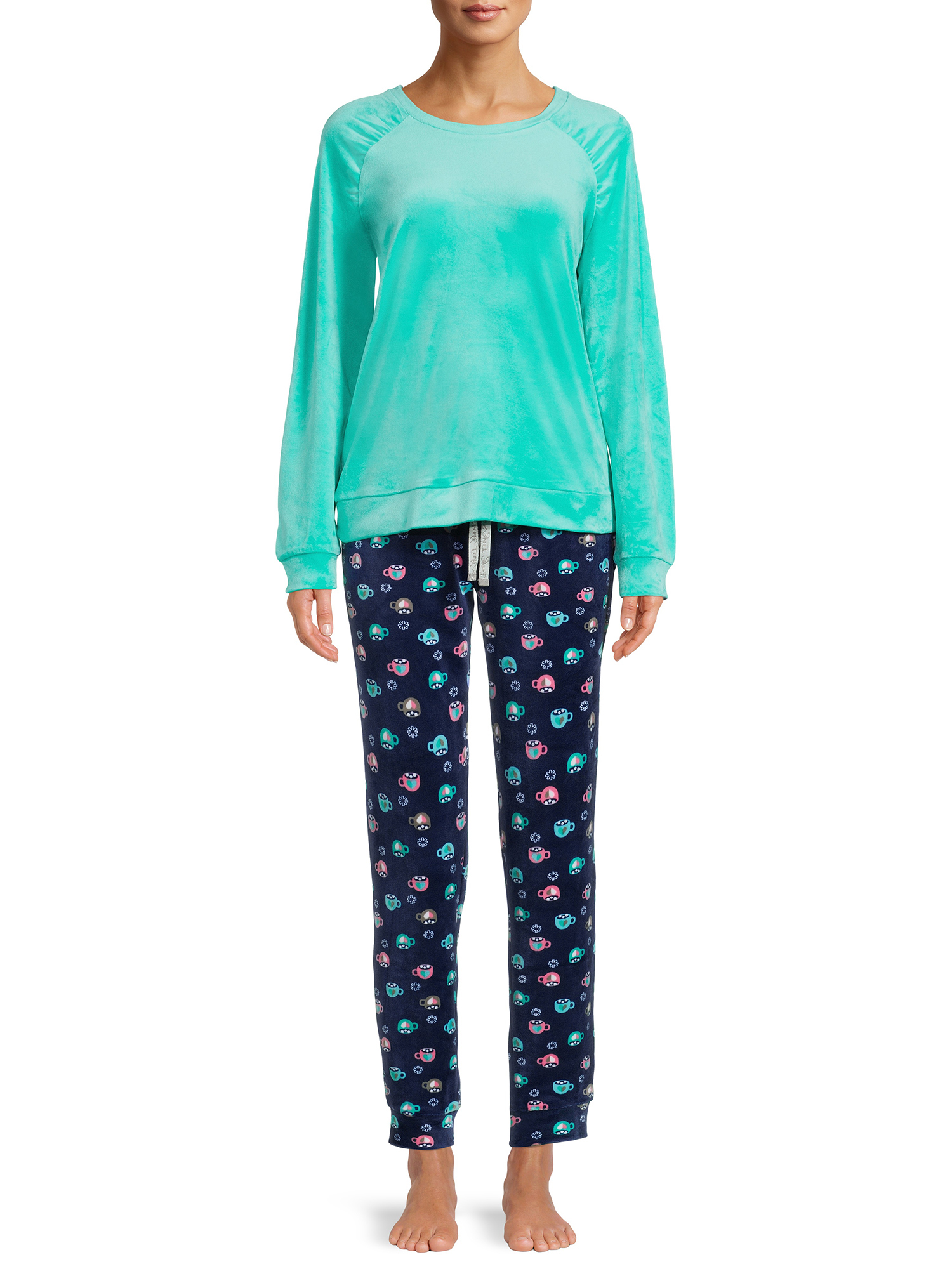 Joyspun Women’s Long Sleeve Tee and Joggers, 2Piece Pajama Set, Sizes