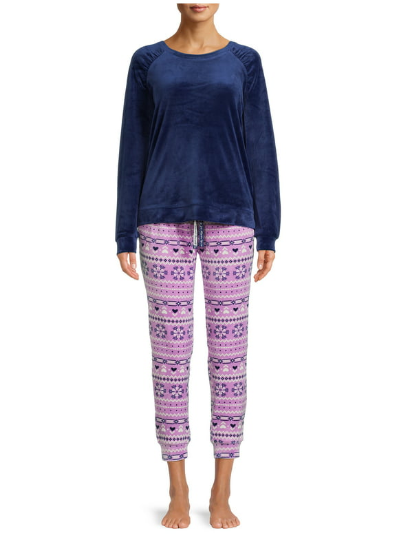 Muk Luks Women's Velour Top and Joggers, 2-Piece Pajama Set