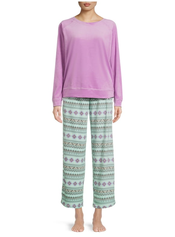 Muk Luks Women's Velour Top and Pants, 2-Piece Pajama Set