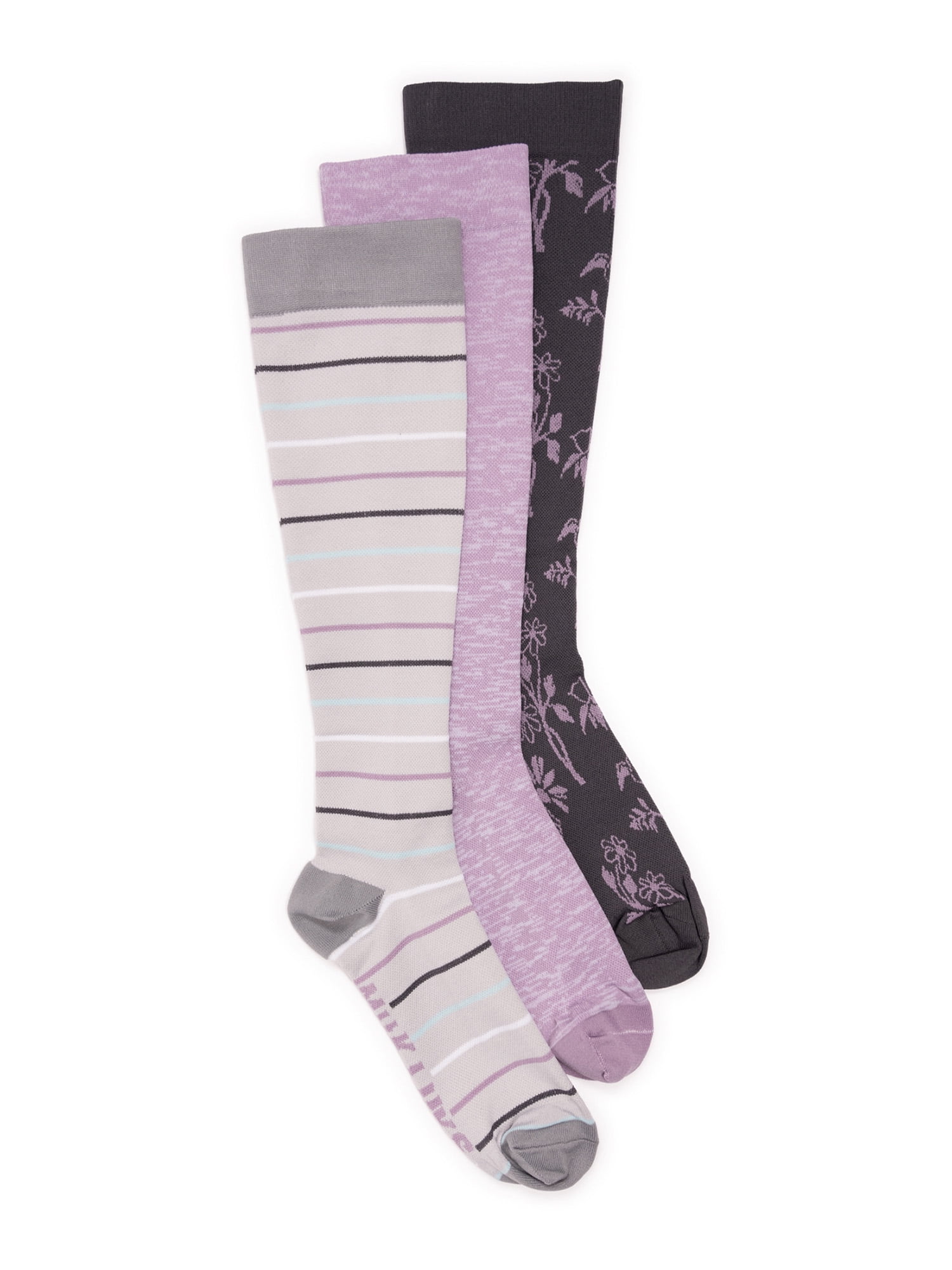 Muk Luks Women's Wide Width Nylon Knee-High Compression Socks, 3-Pack, Shoe Size 6-10