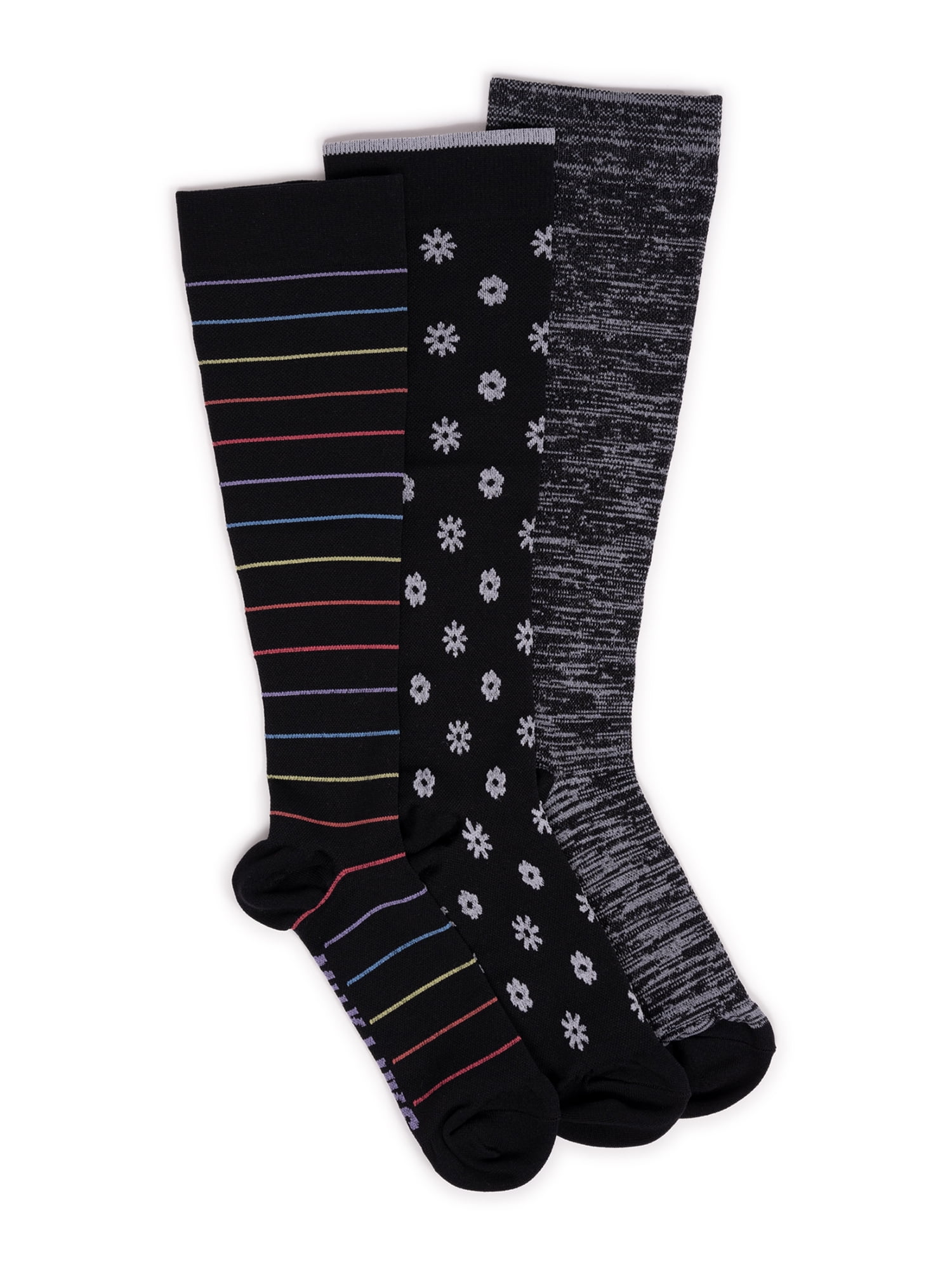 Muk Luks Women's Wide Width Nylon KneeHigh Compression Socks, 3 Pair