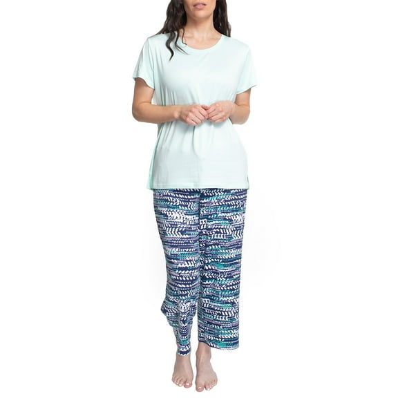 Muk Luks Women's and Women's Plus Cloud Knit Pajama Set with round neck tee and capri pants- 2 pc.