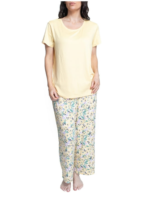 Muk Luks Women's and Women's Plus Cloud Knit Pajama Set with round neck tee and capri pants- 2 pc.