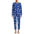 thumbnail image 1 of Muk Luks Women's and Women's Plus Long Sleeve Top and Pants Eye Mask, 2-Piece Pajama Set, 1 of 5