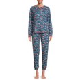 thumbnail image 1 of Muk Luks Women's and Women's Plus Long Sleeve Top and Pants Eye Mask, 2-Piece Pajama Set, 1 of 5