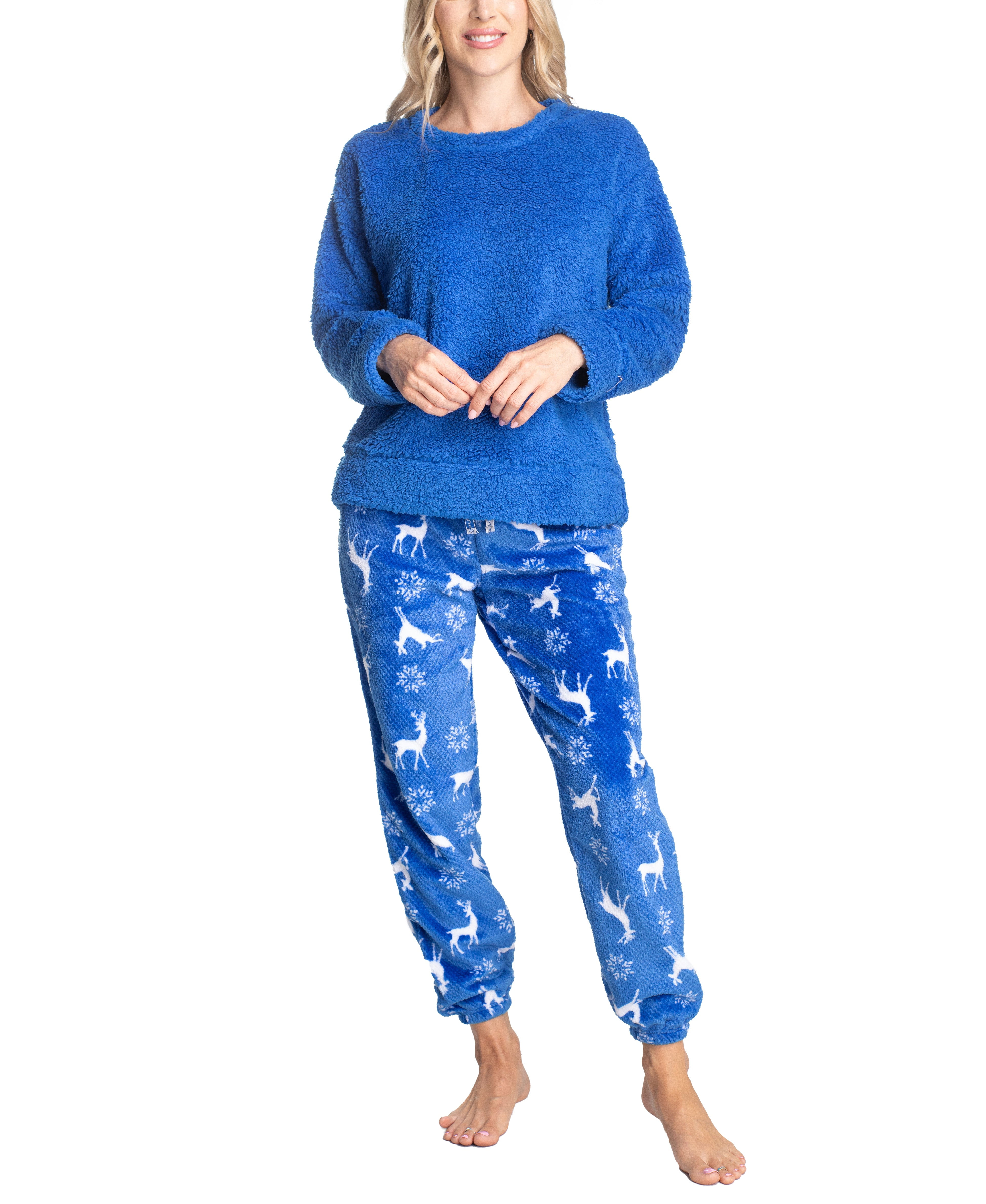 Muk Luks Women s and Women s Plus Sherpa Plush Pajama Set Blue