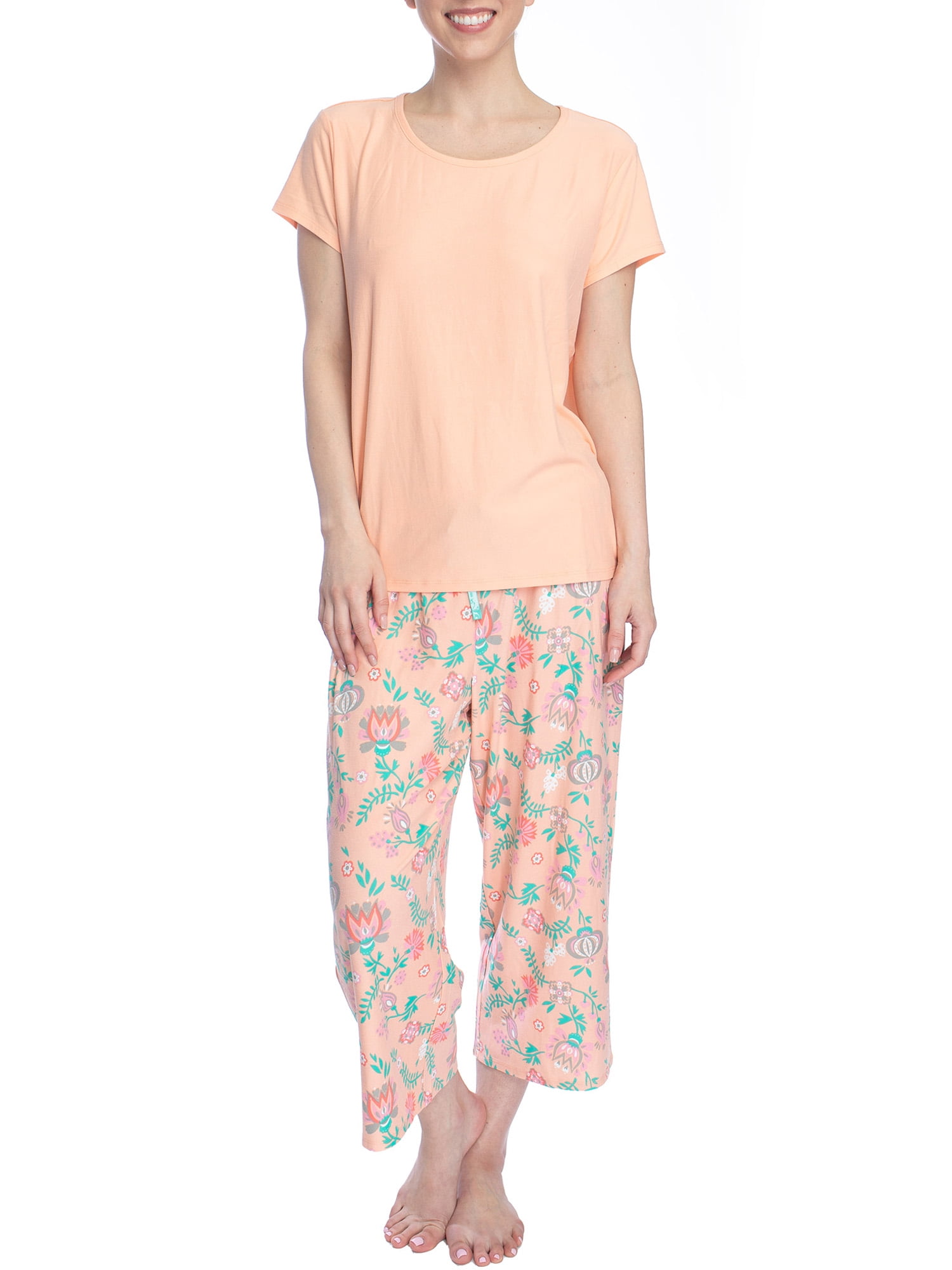 Cossy By Aqua 23515 Women's Short Sleeve Capri Pajama Set - pink