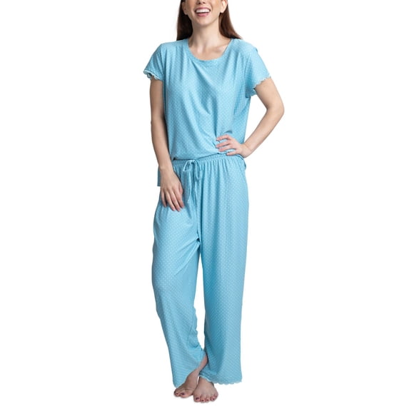 Muk Luks Womens Lace Trim Printed Pajama Set;Large