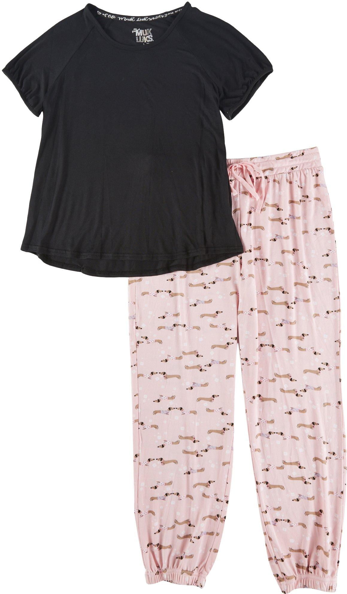 Muk Luks Womens Weiner Dog Print Pajama Jogger Set X Large Pink