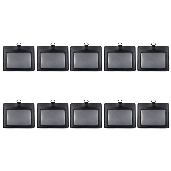 Muka 10 Pcs PU Leather Badge Holders, Vertical Horizontal ID Badge Holder with 1 Clear ID Window and 1 Credit Card Slot-Black-horizontal
