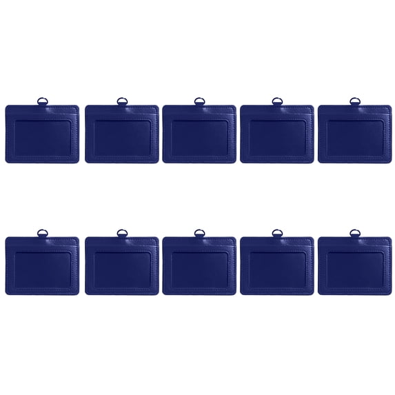 Muka 10 Pcs PU Leather Badge Holders, Vertical Horizontal ID Badge Holder with 1 Clear ID Window and 1 Credit Card Slot-Blue-horizontal