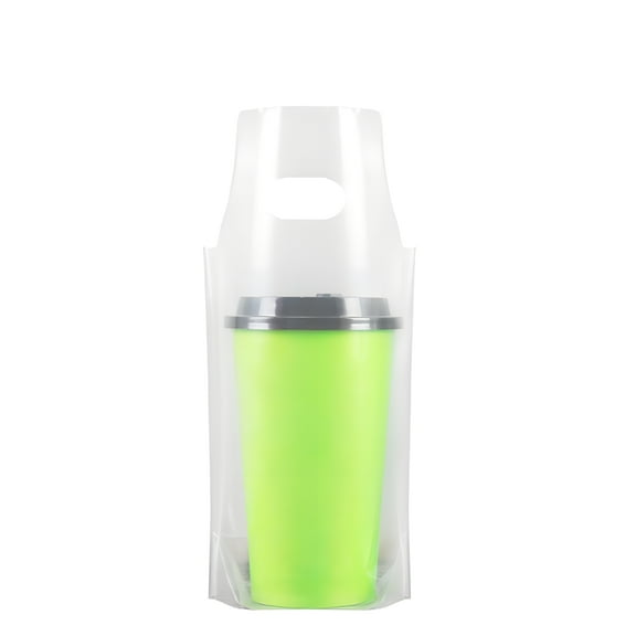 Muka 100 PCS 1 Cup Drink Carrier Cup Carrier Take Out Bags Clear Handle Plastic Drink Bags Portable Beverage Containers Hanging Hole, Hold 1 Cup Up to 15OZ