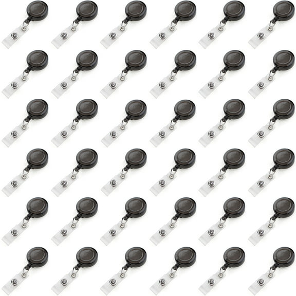 Muka 100Pcs Translucent ID Card Badge Holder Reels Bulk Badge Clip-Black