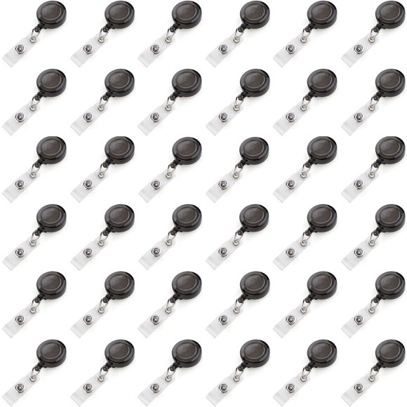 Muka 100Pcs Translucent ID Card Badge Holder Reels Bulk Badge Clip-Black