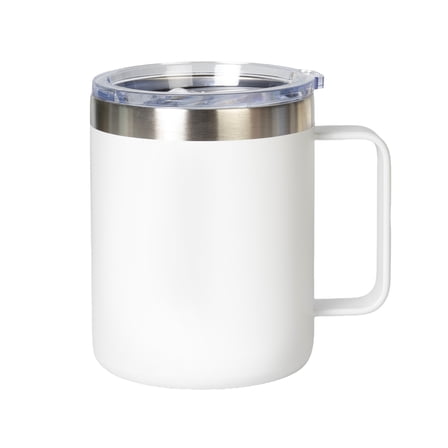 Muka 12 Ounce Insulated Coffee Mug With Lid, Stainless Steel Cup for Camping Office Home-White