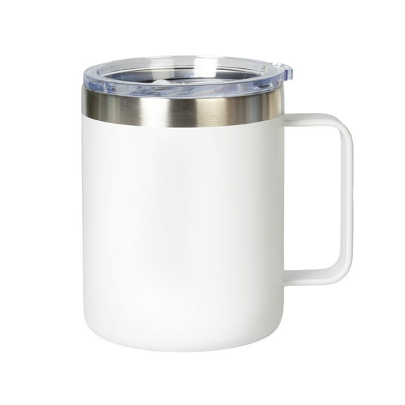 Muka 12 Ounce Insulated Coffee Mug With Lid, Stainless Steel Cup for Camping Office Home-White