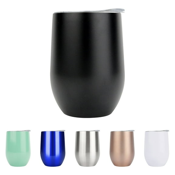 Muka 12 Oz Stainless Steel Wine Tumbler with Lid, Double Wall Vacuum Insulated Travel Cup-Black