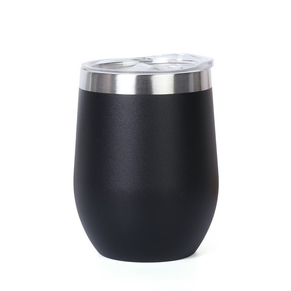 Muka 12 oz. Wine Tumbler, Double Wall Vacuum Insulated Powder Coated Tumbler-Black