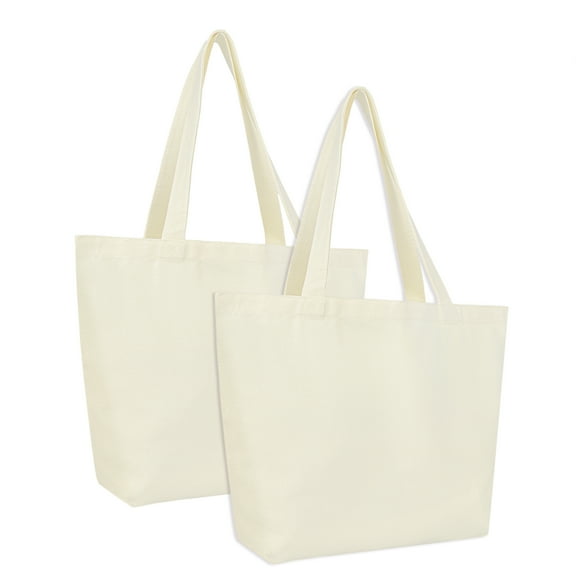 Muka 2 Pack Natural Canvas Tote Bags, 12oz Heavy Duty Grocery Shopping Bags, 18 x 15 x 5 Inches