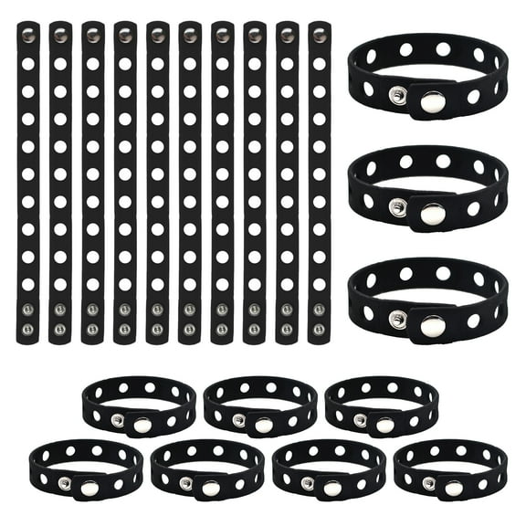 Muka 20 PCS Adjustable Silicone Wristbands with Holes Cute Bracelets for Boys Girls Swimming Identify (Black)