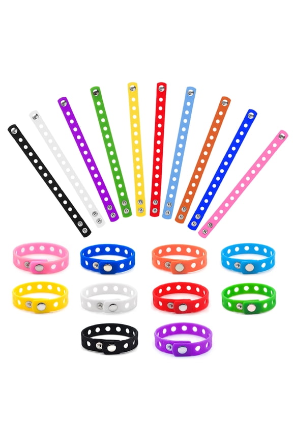 20 PCS Adult Rubber Charm Wristbands, Multi-Color Silicone Adjustable Bracelets