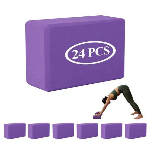 Muka 24 Pack Yoga Blocks Wholesale, 9x6x4 Inch High Density EVA Foam Yoga Block - Purple