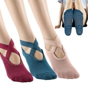Muka 3-Pairs Yoga Barre Socks with Non-Slip Grips, Cotton Pilates Socks for Dancing Class Ballet - Assorted