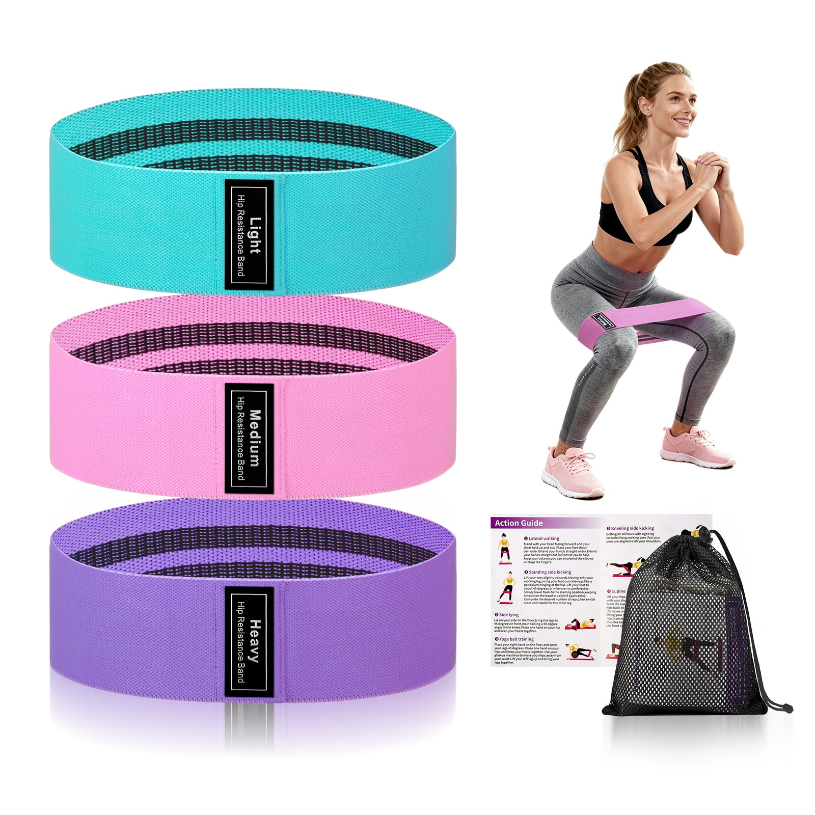 Muka 3 Pcs Resistance Bands Fabric Stretch Bands for Working Out, Elastic Band Loops for Booty Legs Thigh Glute Exercise (Assorted)