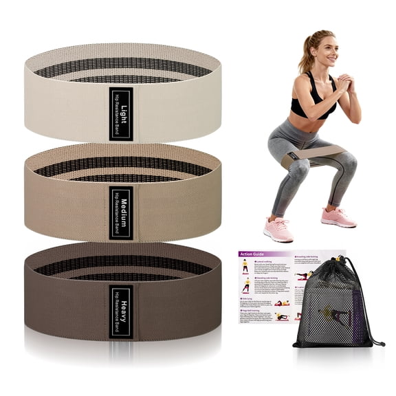 Muka 3 Pcs Resistance Bands Fabric Stretch Bands for Working Out, Elastic Band Loops for Booty Legs Thigh Glute Exercise (Brown)
