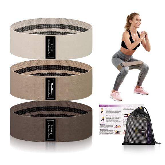 Muka 3 Pcs Resistance Bands Fabric Stretch Bands for Working Out, Elastic Band Loops for Booty Legs Thigh Glute Exercise (Brown)