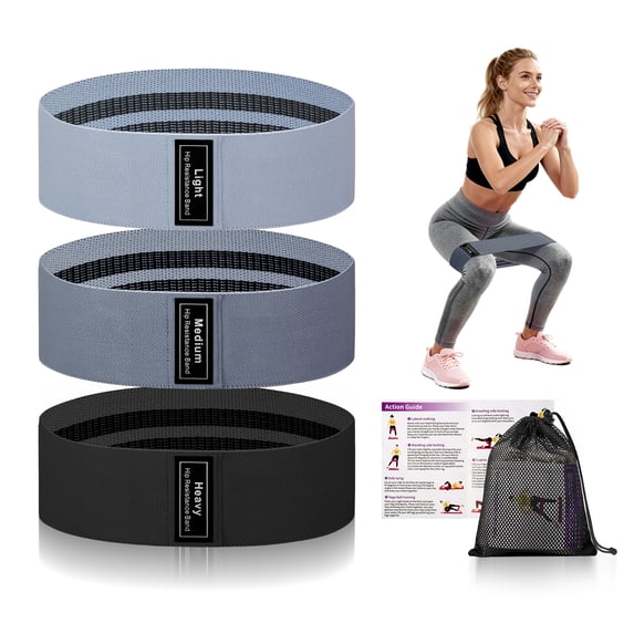Muka 3 Pcs Resistance Bands Fabric Stretch Bands for Working Out, Elastic Band Loops for Booty Legs Thigh Glute Exercise (Gray)