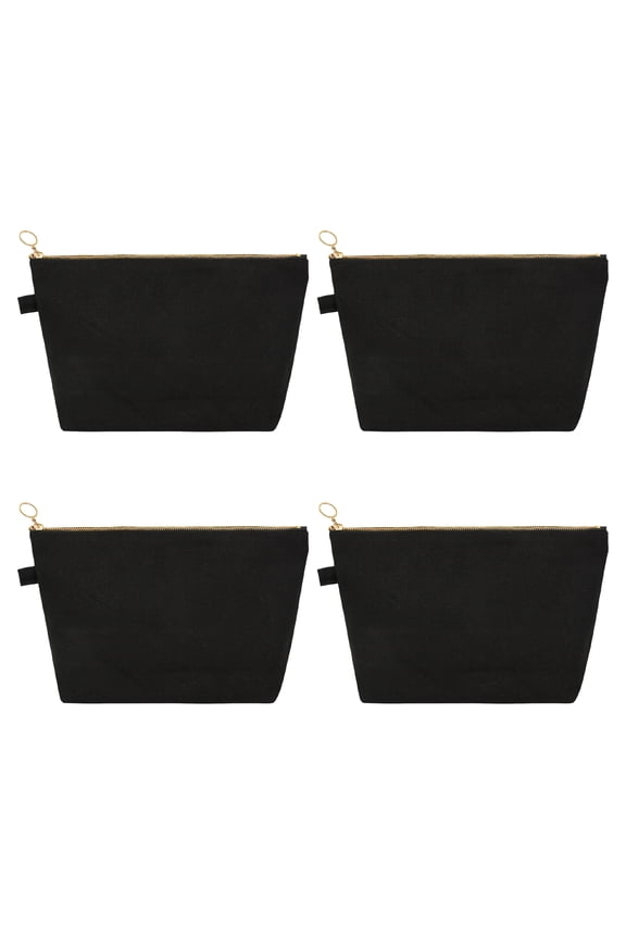 4 Pack Black Cotton Makeup Bags 16oz Heavy Duty Large Travel Case Loop Attachment