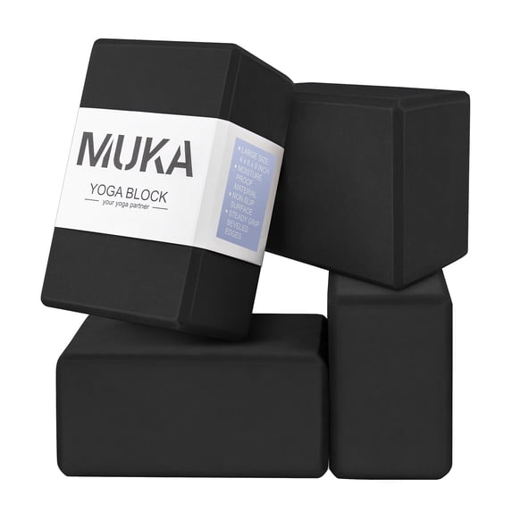Muka 4 Pack Black Yoga Blocks 4x6x10 Inch, High Density EVA Foam Yoga Brick for Meditation, Pilates