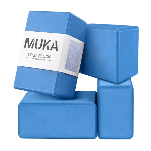 Muka 4 Pack Blue Yoga Blocks 4x6x10 Inch, Soft Non-Slip Surface EVA Foam Yoga Brick for Meditation