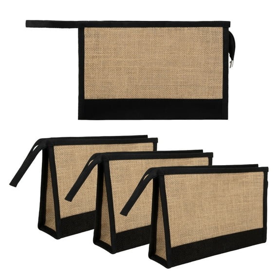 Muka 4 Pack Burlap Wristlet Makeup Bag Two-Tone Travel Toiletry Bag Bridesmaid Bag for Wedding