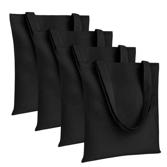 Muka 4 Pack Heavy Duty Canvas Tote Bag 12oz Cotton Tote Bags 15 x 16 Inch-Black-100% Cotton