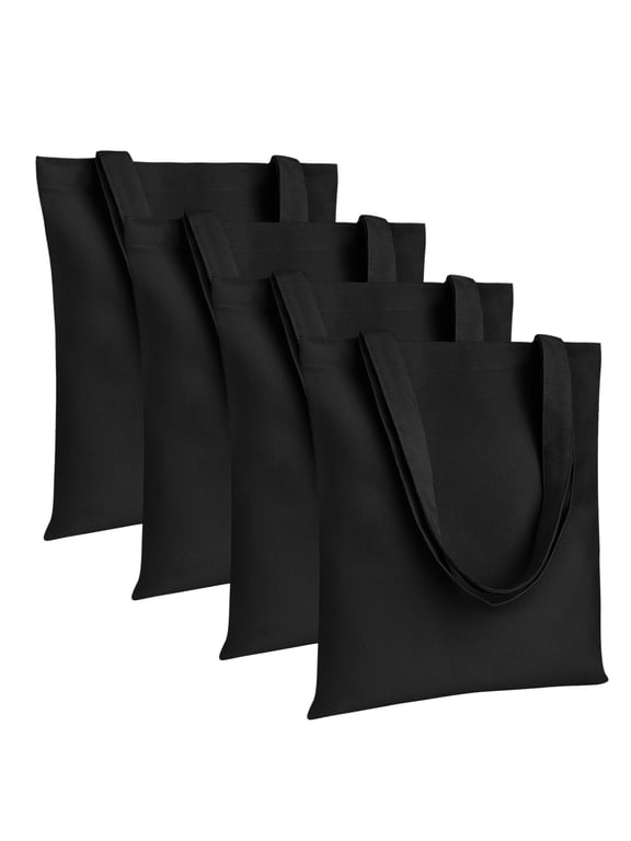 4 Pack Heavy Duty Canvas Tote Bag 12oz Cotton Tote Bags 15 x 16 Inch-Black-100% Cotton