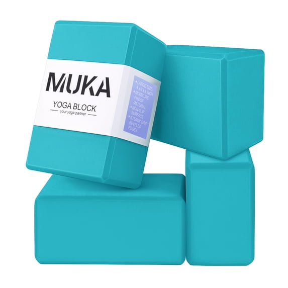 Muka 4 Pack Yoga Blocks 4x6x9 Inch, High Density EVA Foam Yoga Brick for Meditation, Pilates - Turquoise