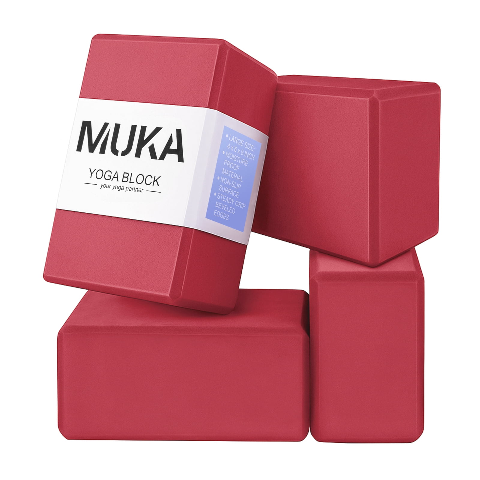 Muka 4 Pack Yoga Blocks 4x6x9 Inch, Soft Non-Slip Surface EVA Foam Yoga Brick for Meditation - Red