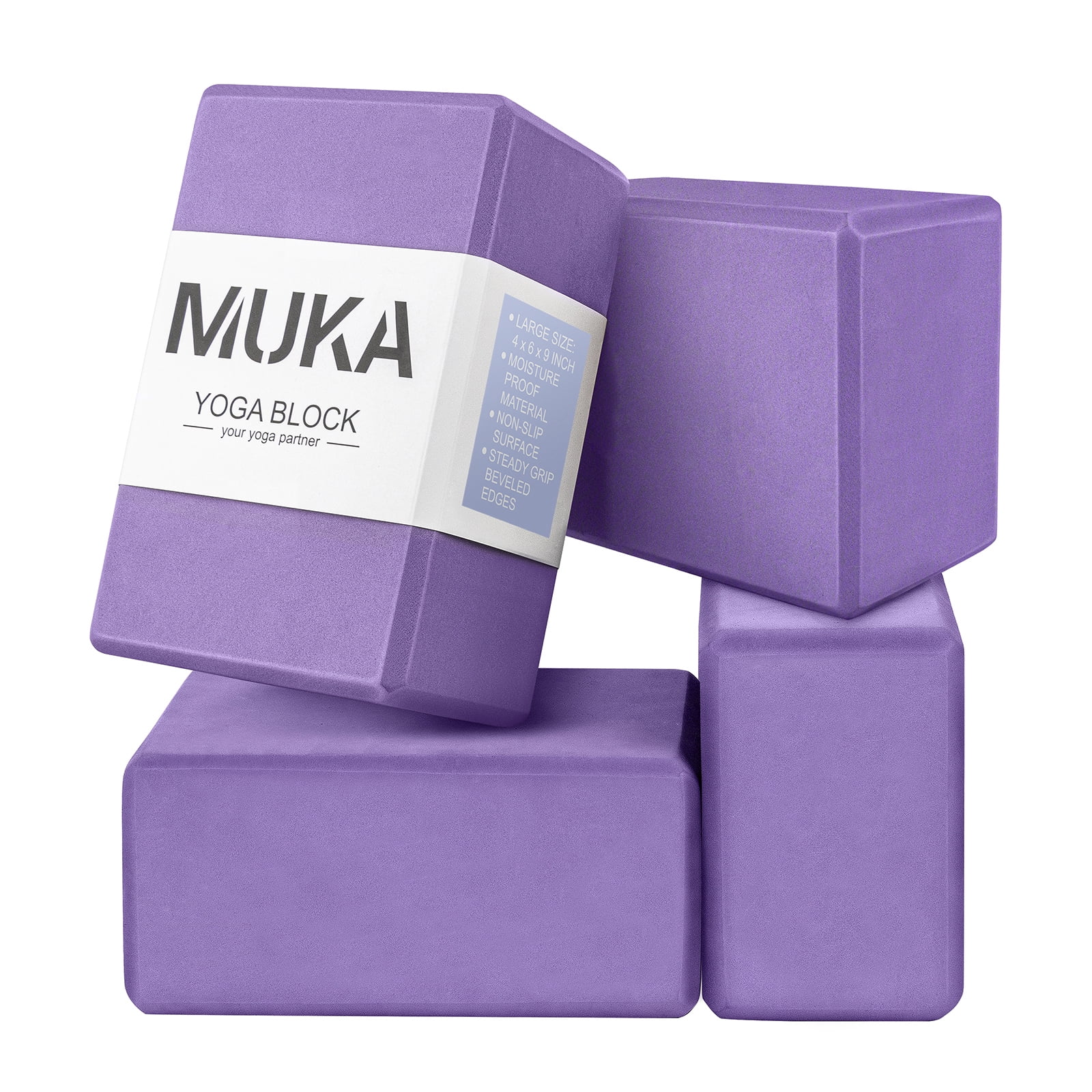 Muka 4 Pack Yoga Blocks 4x6x9 Inch, Soft Non-Slip Surface EVA Foam Yoga Brick for Pilates - Purple