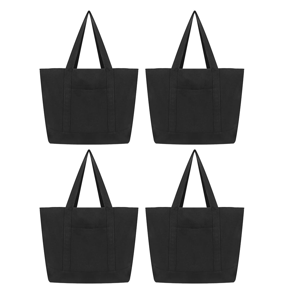 Muka 4PCS Black Canvas Tote Bags with Pockets Large Capacity Muka 4PCS Black Canvas Tote Bags with Pockets Large Capacity