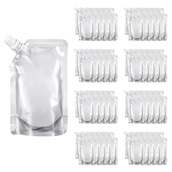 Muka 50 PCS 68 OZ Clear Side Spout Stand Up Pouch Bags w/ Handle, Good for Shampoo, Liquid Soap Packaging, 15mm Spout, FDA Compliant, BPA Free