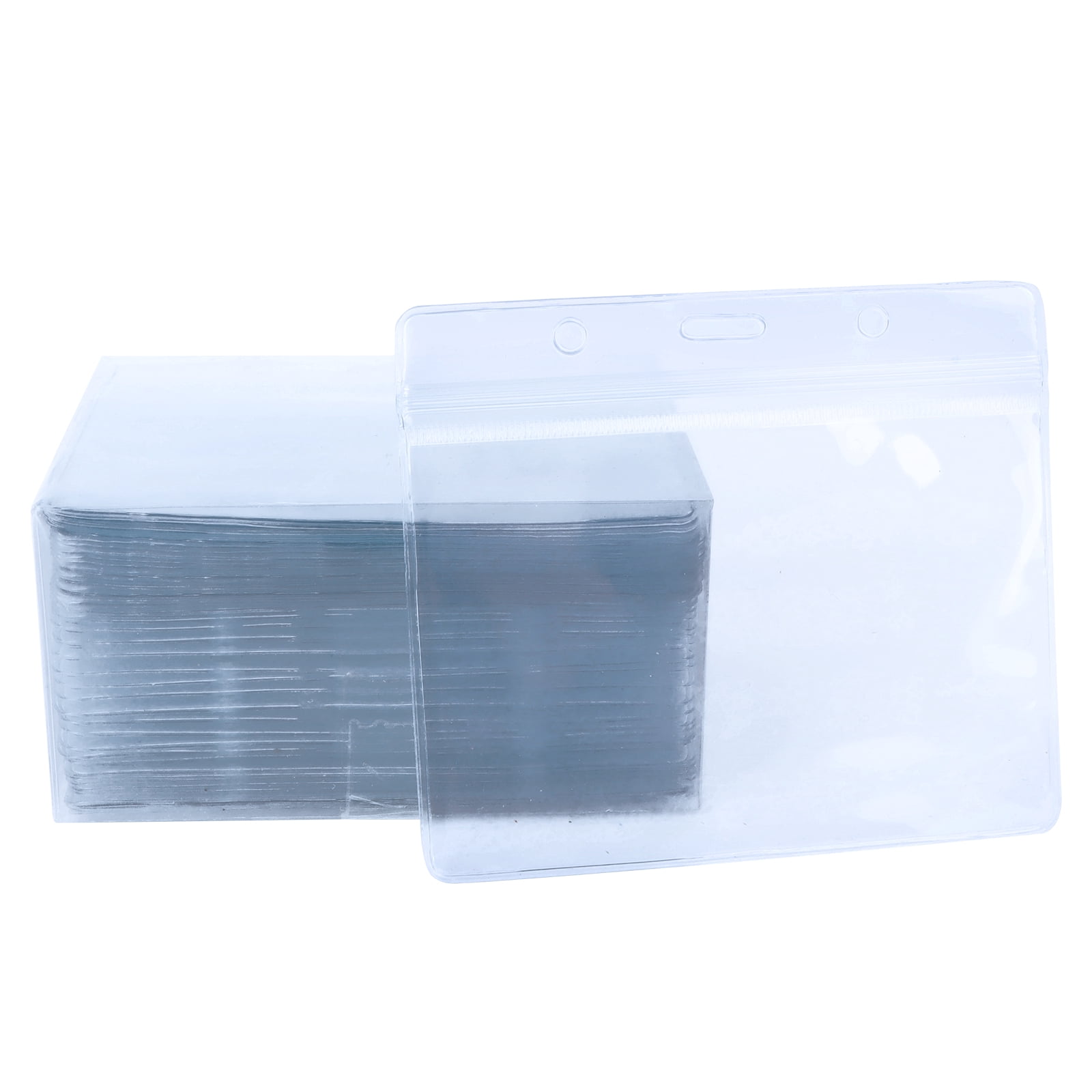 Muka 50 Pcs Clear Vinyl ID Card Badge Holders, Waterproof Type Resealable Zip( 2.5 X 3.7 inches Inner Size )-horizontal
