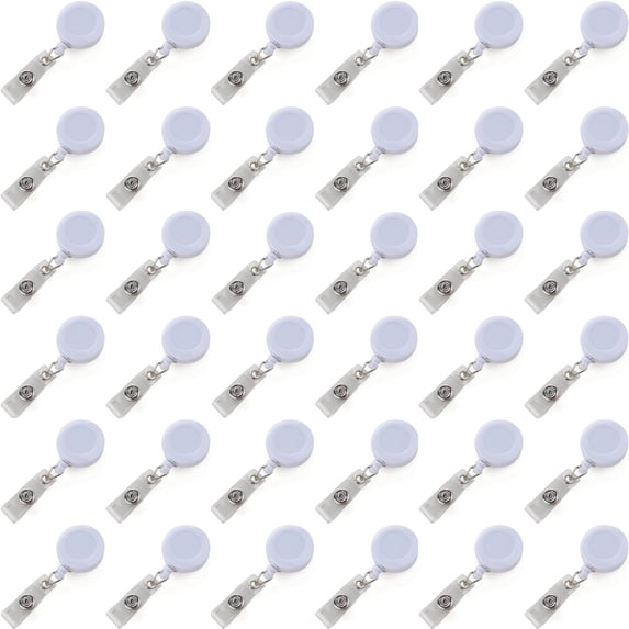Muka 50 Pcs Retracting Badge Reel Solid Color with Belt Clip for Key Name Card-White