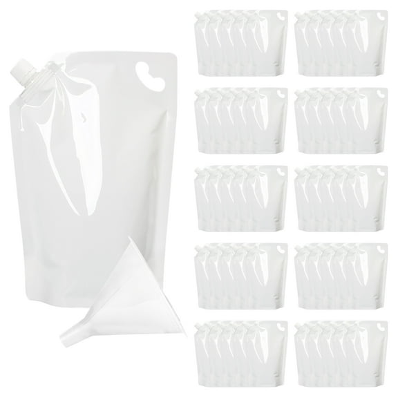 Muka 50 Pcs White Plastic Liquid Pouch, Reclosable Spout pouch with funnel, Liquor Flasks for Wine, Milk, Juice Package (17 OZ, 500 ML)