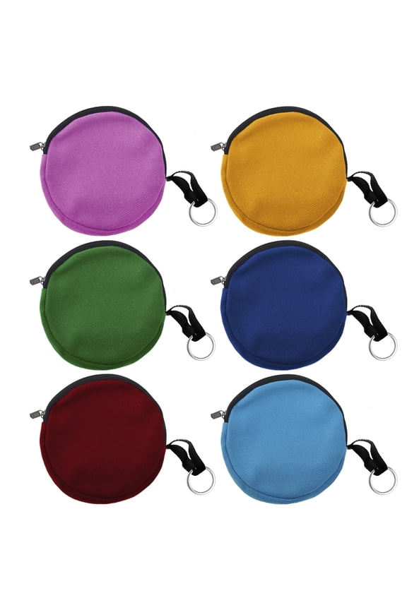 6-Pack Round Keychain Pouches, Cotton Canvas Ear Bud Case Mixed Colors