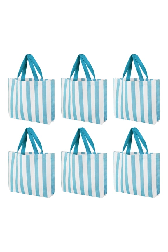 6 Pack Small Striped Canvas Tote Bag, Mini Handheld Cotton Shopping Bags Bulk-Sky Blue