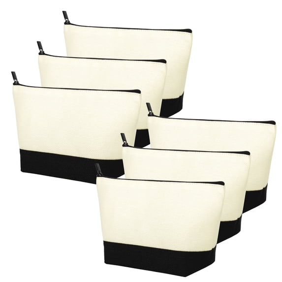 Muka 6 Pack Two Tone Linen Makeup Bag, Blank DIY Craft Bag, 9 x 5-1/2 x 3-1/2 Inch