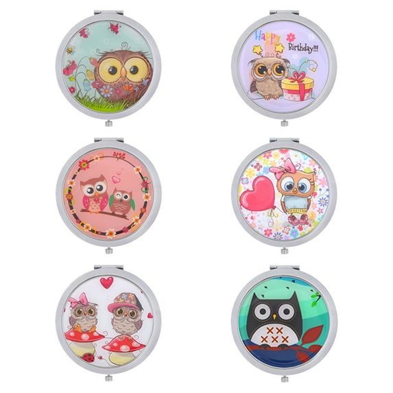 Muka 6 Packs Makeup Compact Mirrors 2x 1x Magnification Travel Pocket Folding Mirrors Best Gifts-Cute 6SETS
